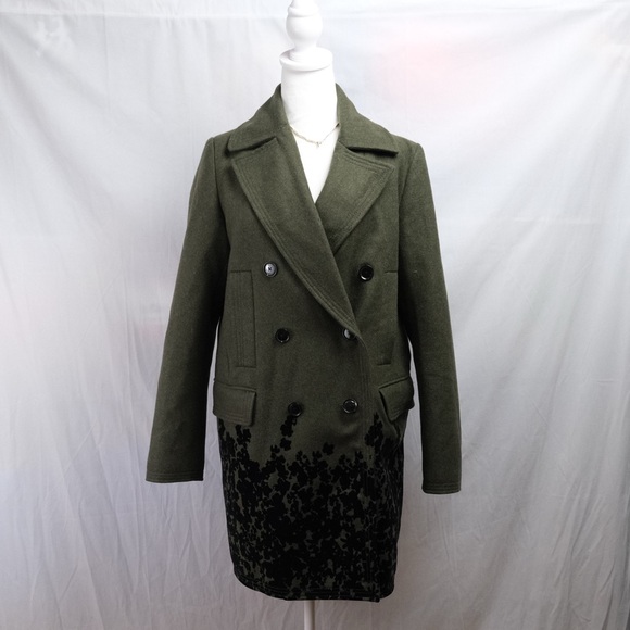 Banana republic green and black wool blend flocked hem pea coat. Size S - Picture 5 of 9